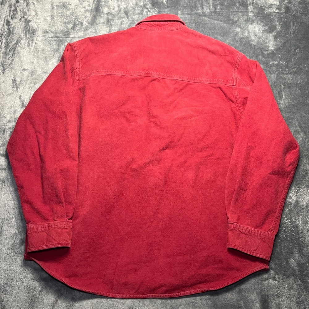 Vintage Eddie Bauer Shirt Men's Large Red Chamois Cloth Flannel Pockets Outdoors - Picture 9 of 10